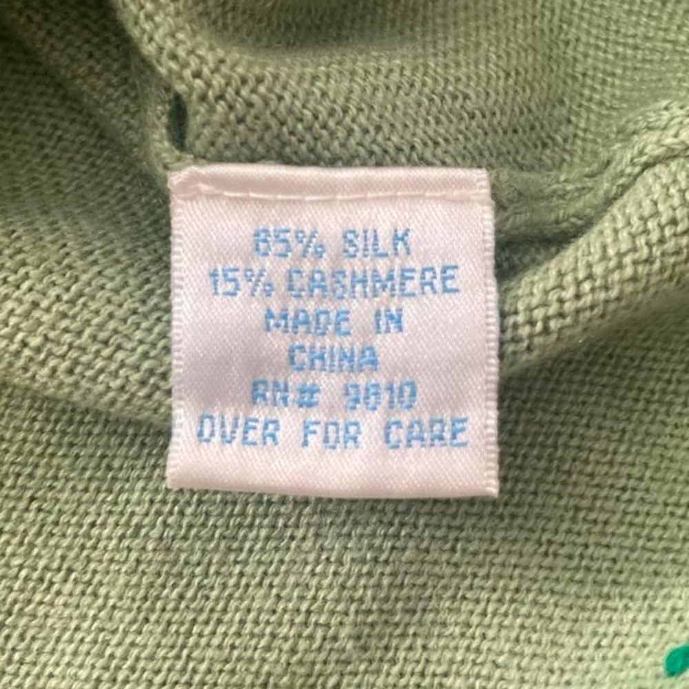 Vintage Y2K Aqua Silk Cashmere Blend Floral Cardigan Size Large Green - Picture 5 of 5